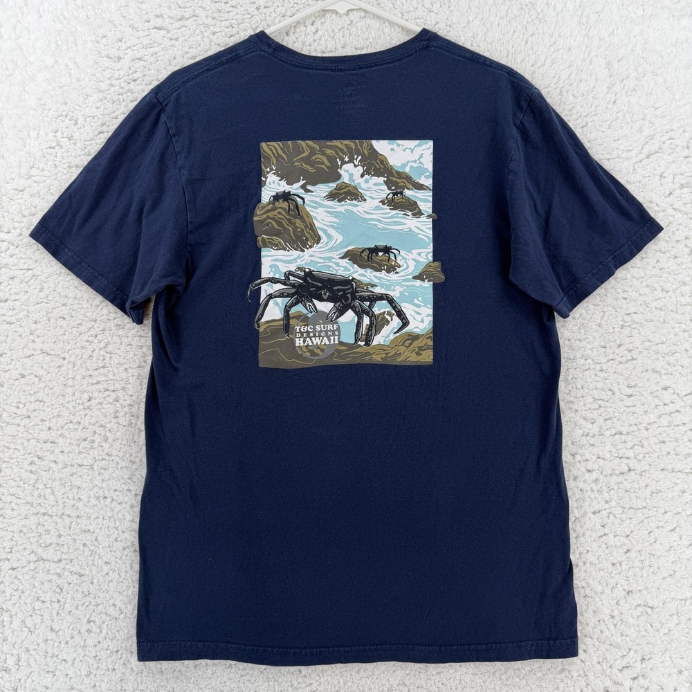 T&C Surf Designs Shirt Mens Medium Blue Hawaii Crab Graphic Tee T-Shirt Surf